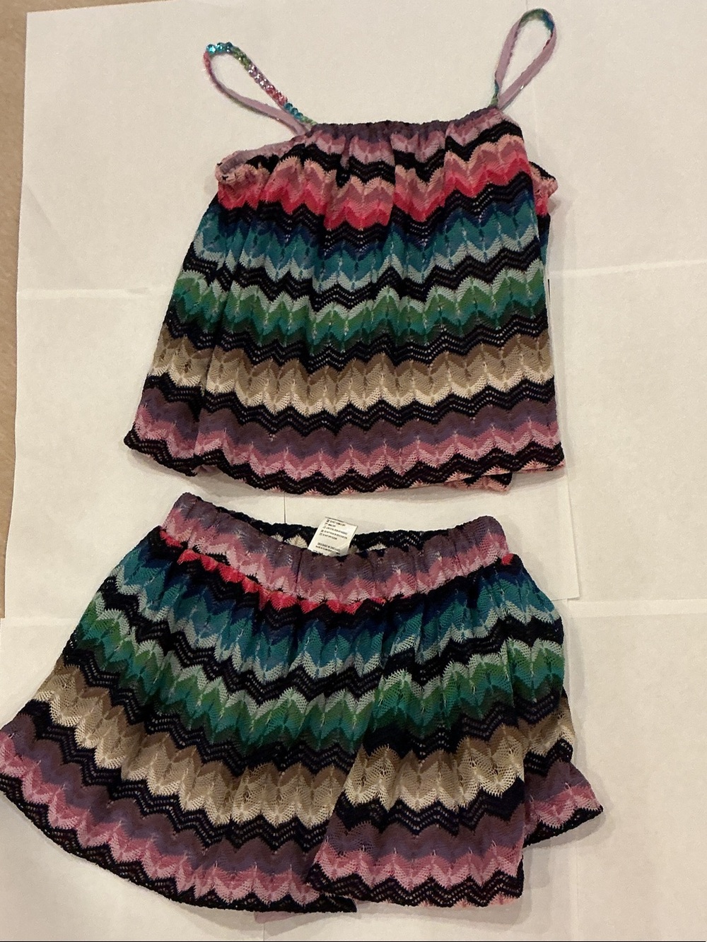 Girls Multicolor Chevron Tank + Shorts Set - Kids Bottoms